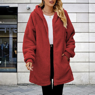 Plus Size Lamb Fur Hooded Jacket  Stylishoe